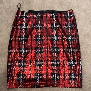 ELOQUII red plaid sequins skirt